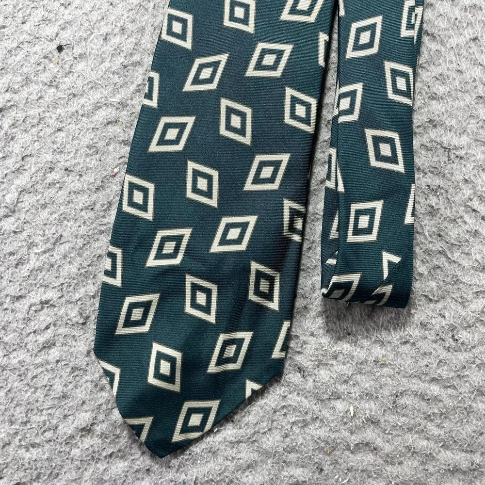 Brooks Brothers Tie Mens One Size Green Geometric Classic Woven Silk Necktie